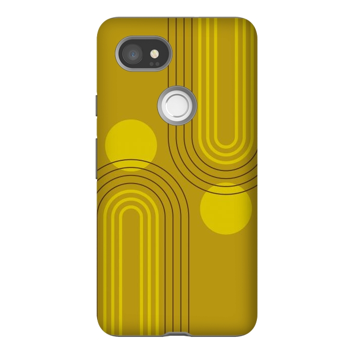 Pixel 2XL StrongFit Mid Century Modern Geometric 147 in Old GOld Tones (Rainbow and Sun Abstraction) by nineFlorals