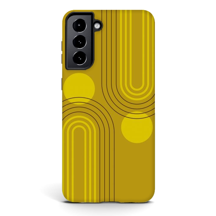 Galaxy S21 plus StrongFit Mid Century Modern Geometric 147 in Old GOld Tones (Rainbow and Sun Abstraction) by nineFlorals