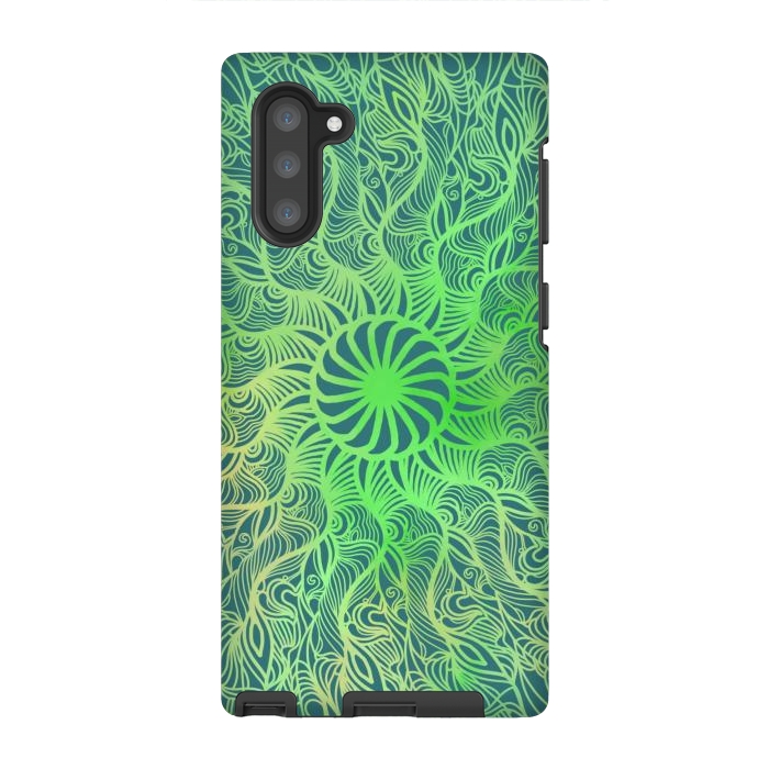 Galaxy Note 10 StrongFit Green dancing mandala  by Josie