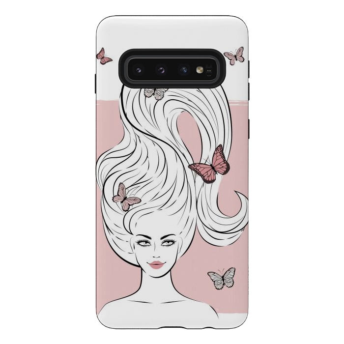 Galaxy S10 StrongFit Butterfly Hair Girl by Martina