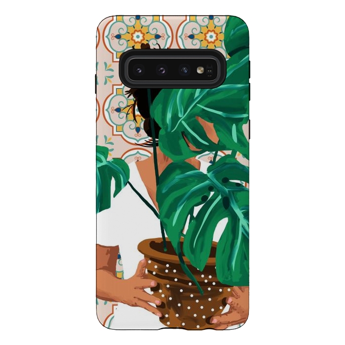Galaxy S10 StrongFit Plant Lady & The Urban Junglow | Blush Botanical Home Décor | House Plants Bohemian Woman Bedroom by Uma Prabhakar Gokhale