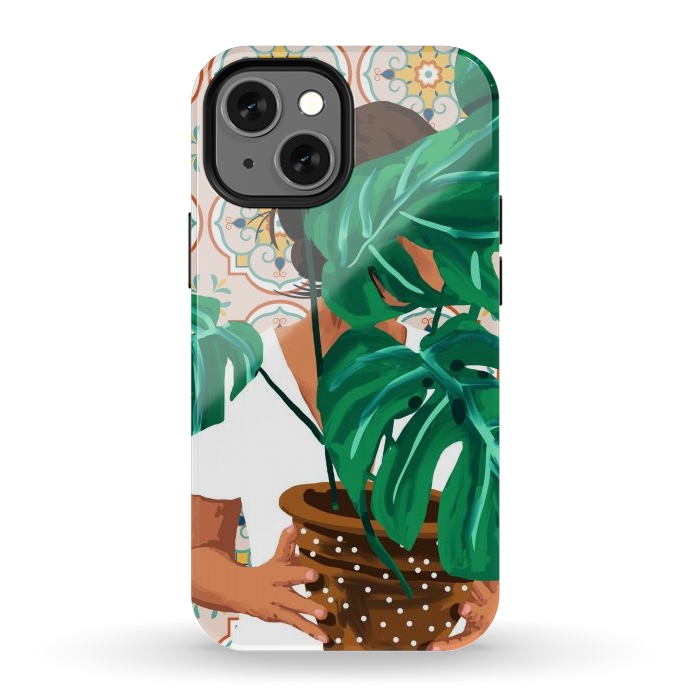 iPhone 12 mini StrongFit Plant Lady & The Urban Junglow | Blush Botanical Home Décor | House Plants Bohemian Woman Bedroom by Uma Prabhakar Gokhale