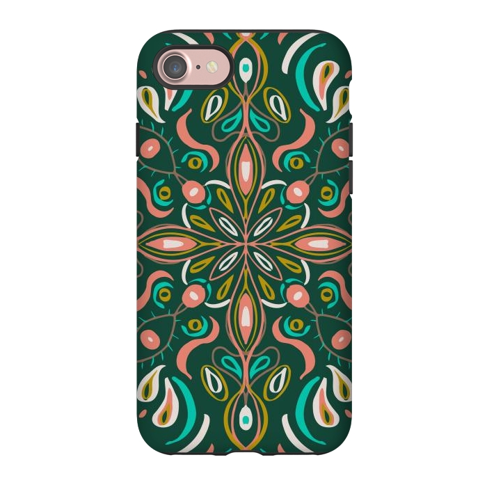 iPhone 7 StrongFit Bold Boho Mandala in Green Coral and Gold by ECMazur 
