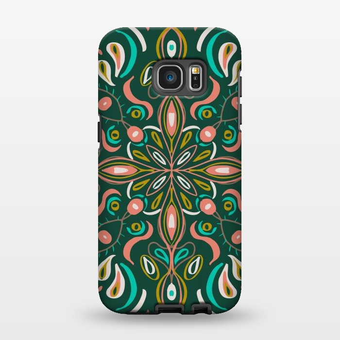 Galaxy S7 EDGE StrongFit Bold Boho Mandala in Green Coral and Gold by ECMazur 
