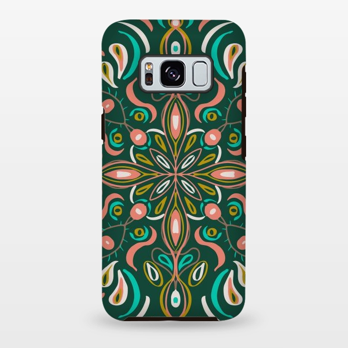 Galaxy S8 plus StrongFit Bold Boho Mandala in Green Coral and Gold by ECMazur 