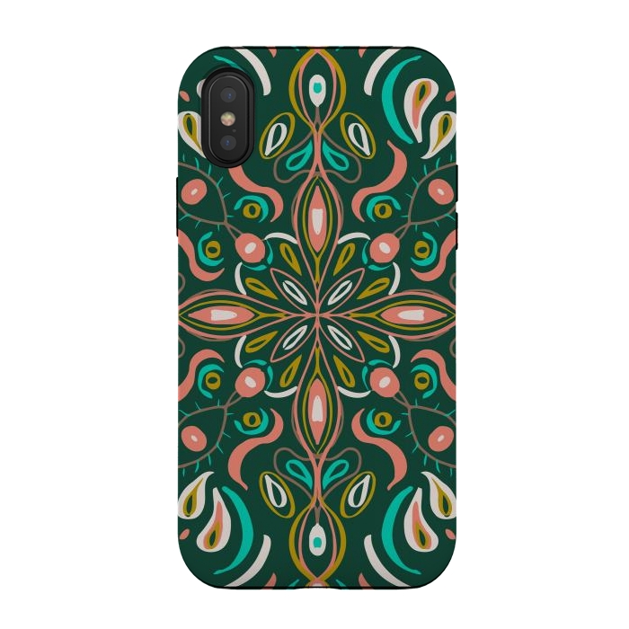 iPhone Xs / X StrongFit Bold Boho Mandala in Green Coral and Gold by ECMazur 