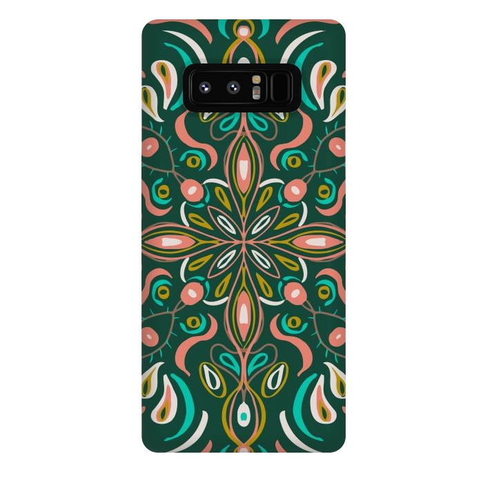 Galaxy Note 8 StrongFit Bold Boho Mandala in Green Coral and Gold by ECMazur 