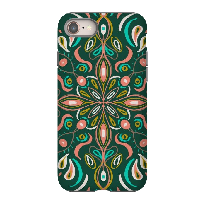 iPhone 8 StrongFit Bold Boho Mandala in Green Coral and Gold by ECMazur 