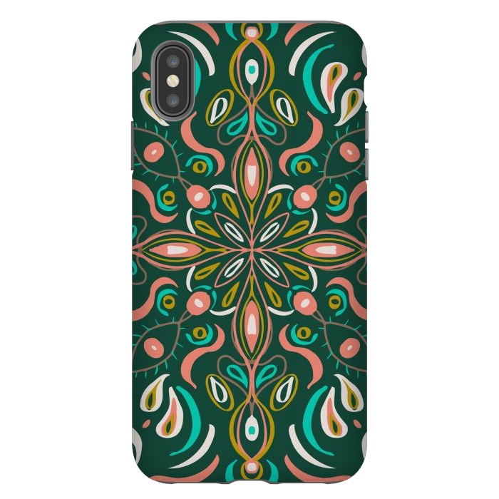 iPhone Xs Max StrongFit Bold Boho Mandala in Green Coral and Gold by ECMazur 