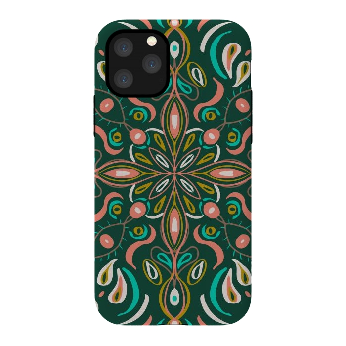 iPhone 11 Pro StrongFit Bold Boho Mandala in Green Coral and Gold by ECMazur 
