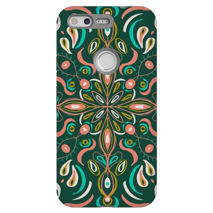 Pixel StrongFit Bold Boho Mandala in Green Coral and Gold by ECMazur 
