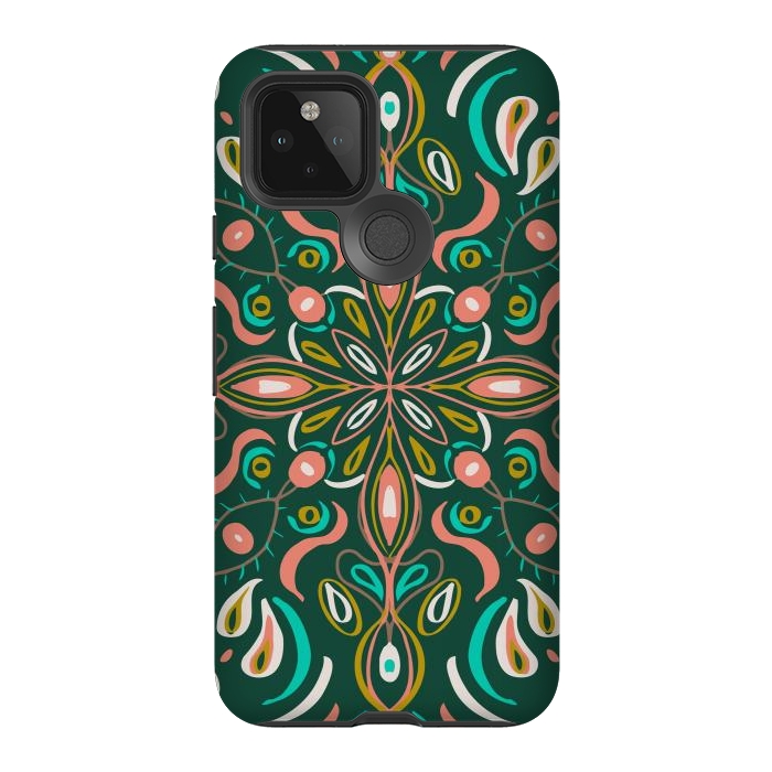 Pixel 5 StrongFit Bold Boho Mandala in Green Coral and Gold by ECMazur 