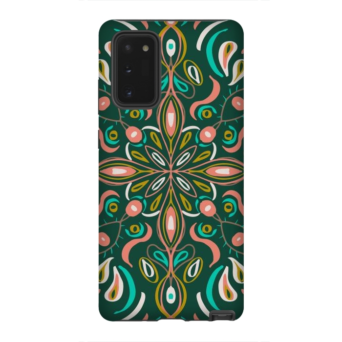 Galaxy Note 20 StrongFit Bold Boho Mandala in Green Coral and Gold by ECMazur 