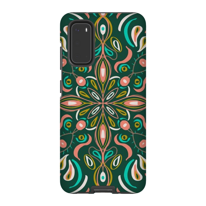 Galaxy S20 StrongFit Bold Boho Mandala in Green Coral and Gold by ECMazur 