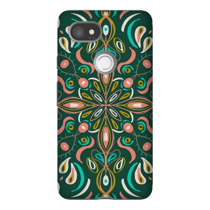 Pixel 2XL StrongFit Bold Boho Mandala in Green Coral and Gold by ECMazur 
