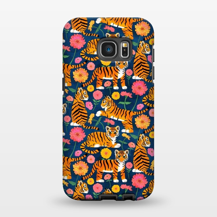 Galaxy S7 EDGE StrongFit Tiger Cubs and Zinnias by Tangerine-Tane