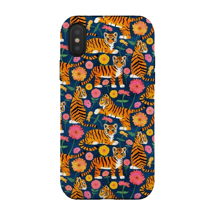 iPhone Xs / X StrongFit Tiger Cubs and Zinnias by Tangerine-Tane