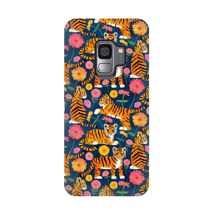 Galaxy S9 StrongFit Tiger Cubs and Zinnias by Tangerine-Tane