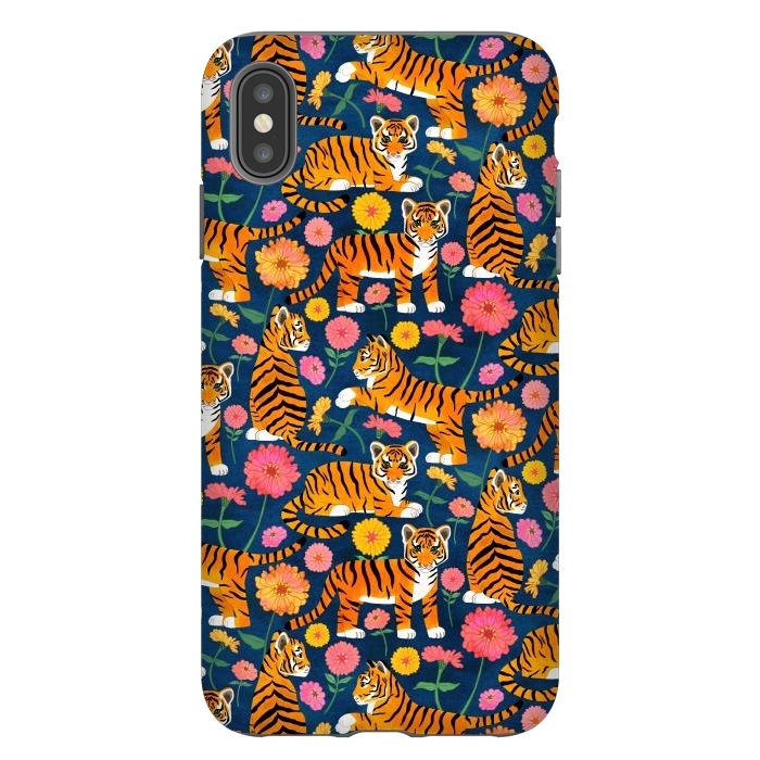 iPhone Xs Max StrongFit Tiger Cubs and Zinnias by Tangerine-Tane