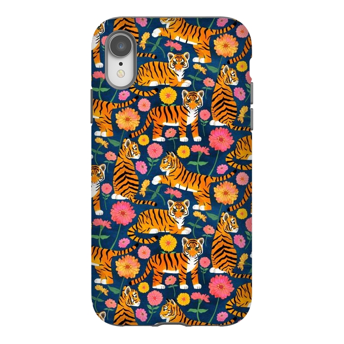 iPhone Xr StrongFit Tiger Cubs and Zinnias by Tangerine-Tane