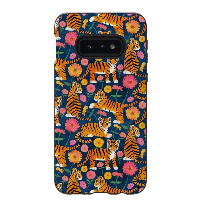 Galaxy S10e StrongFit Tiger Cubs and Zinnias by Tangerine-Tane