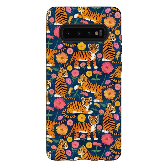 Galaxy S10 plus StrongFit Tiger Cubs and Zinnias by Tangerine-Tane