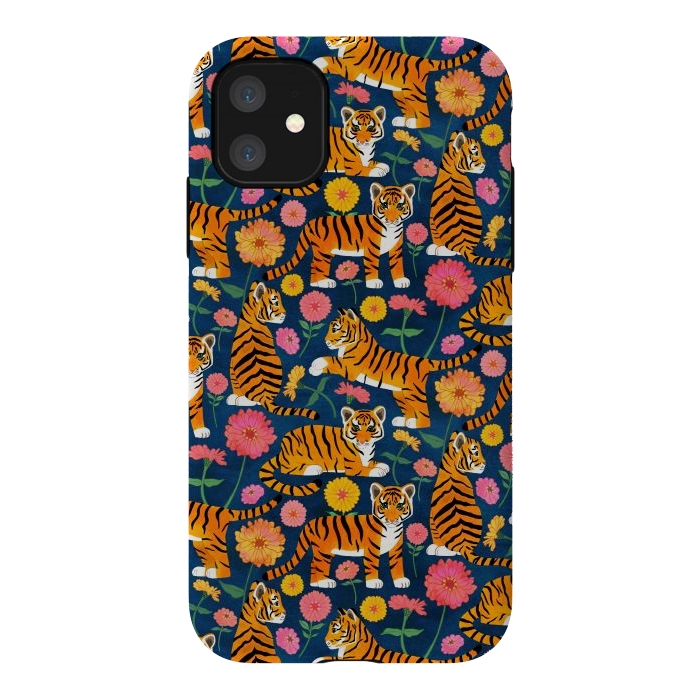 iPhone 11 StrongFit Tiger Cubs and Zinnias by Tangerine-Tane