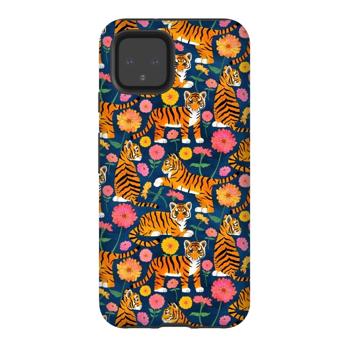 Pixel 4 StrongFit Tiger Cubs and Zinnias by Tangerine-Tane