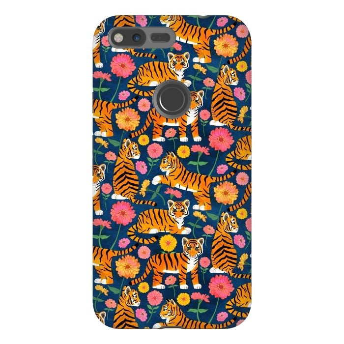 Pixel XL StrongFit Tiger Cubs and Zinnias by Tangerine-Tane