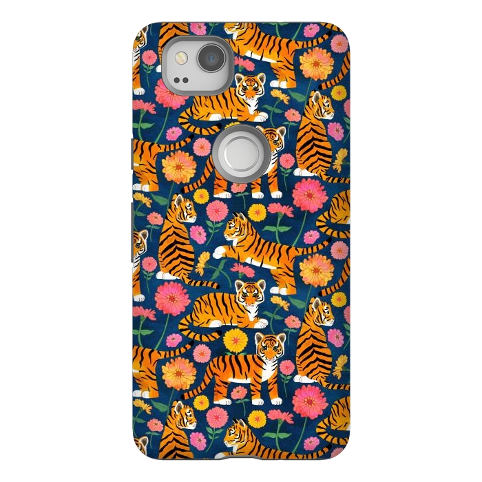 Pixel 2 StrongFit Tiger Cubs and Zinnias by Tangerine-Tane