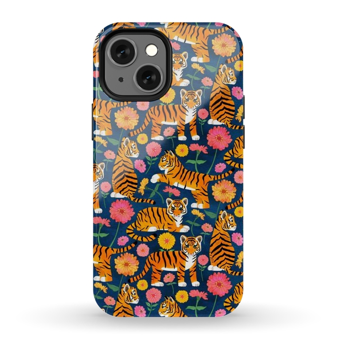 iPhone 12 mini StrongFit Tiger Cubs and Zinnias by Tangerine-Tane