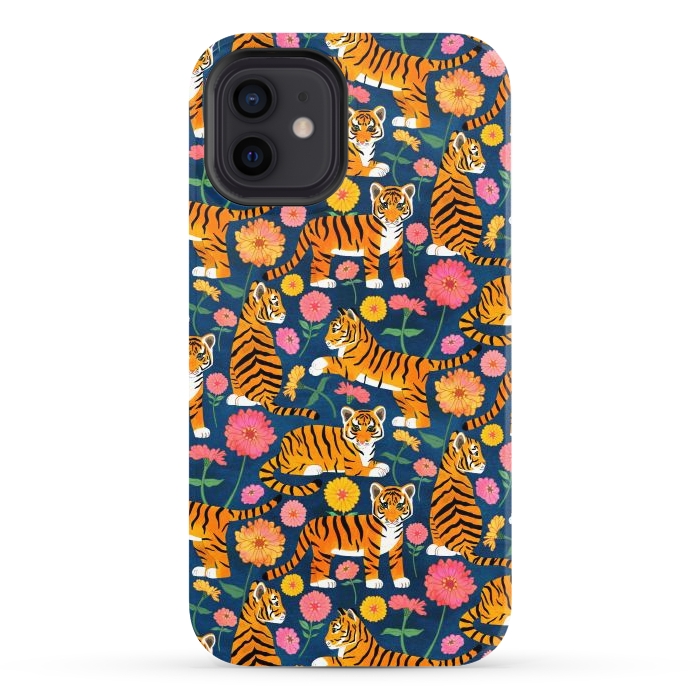 iPhone 12 StrongFit Tiger Cubs and Zinnias by Tangerine-Tane