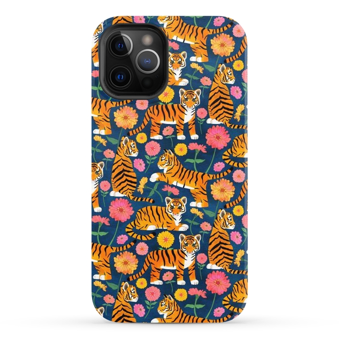 iPhone 12 Pro StrongFit Tiger Cubs and Zinnias by Tangerine-Tane