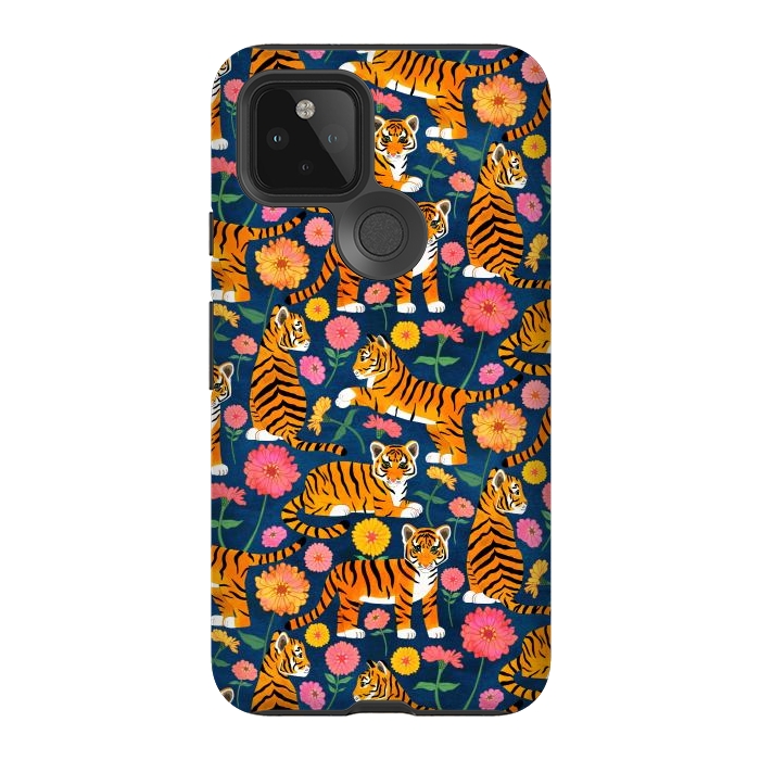 Pixel 5 StrongFit Tiger Cubs and Zinnias by Tangerine-Tane