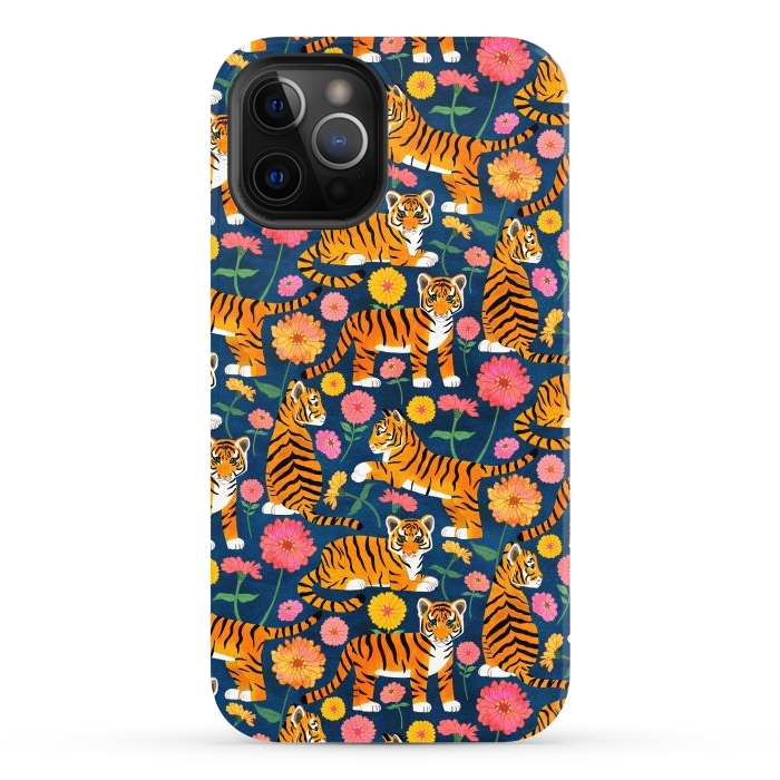 iPhone 12 Pro Max StrongFit Tiger Cubs and Zinnias by Tangerine-Tane
