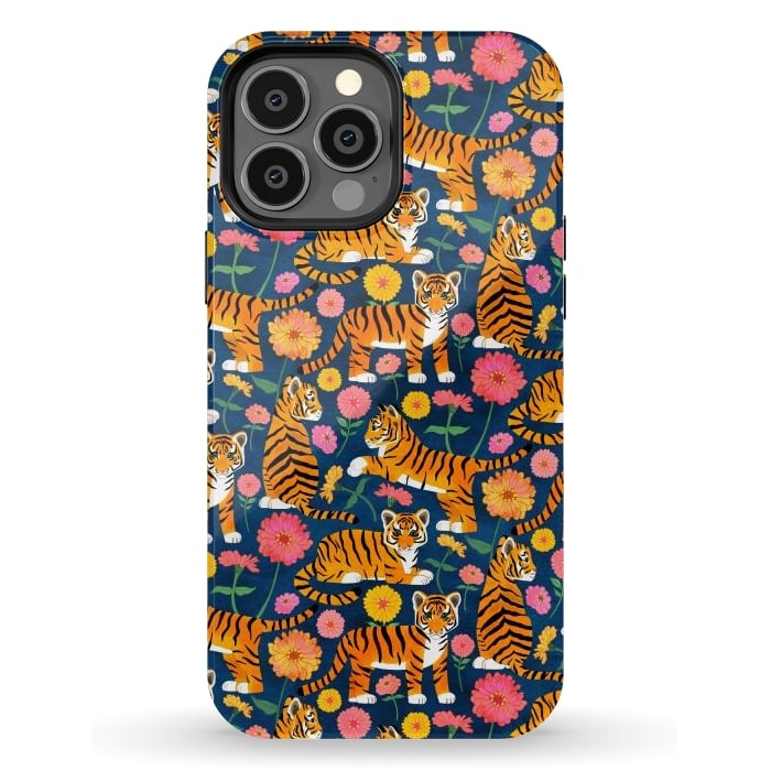 iPhone 13 Pro Max StrongFit Tiger Cubs and Zinnias by Tangerine-Tane