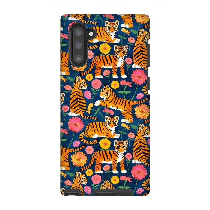 Galaxy Note 10 StrongFit Tiger Cubs and Zinnias by Tangerine-Tane