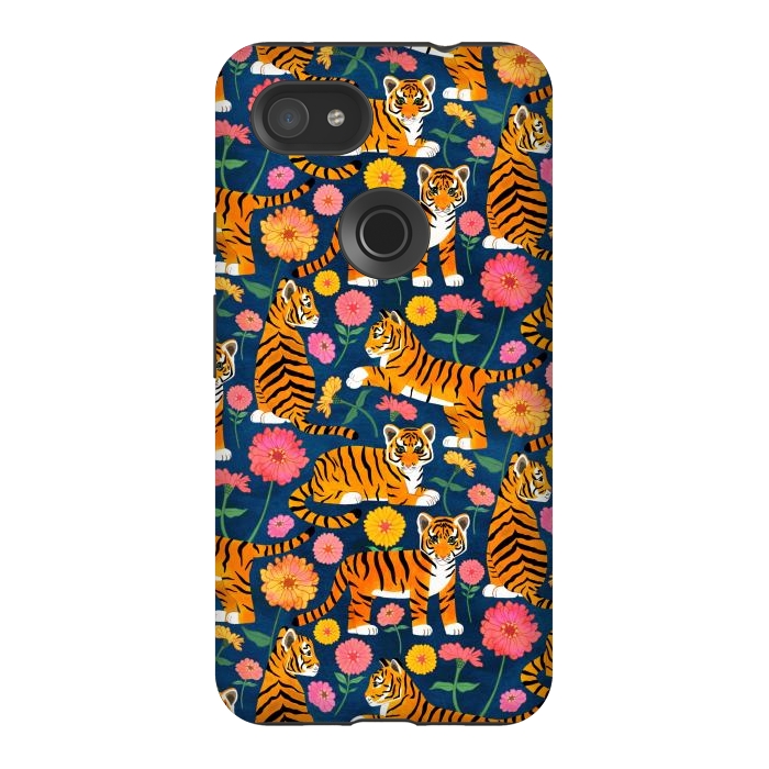 Pixel 3AXL StrongFit Tiger Cubs and Zinnias by Tangerine-Tane