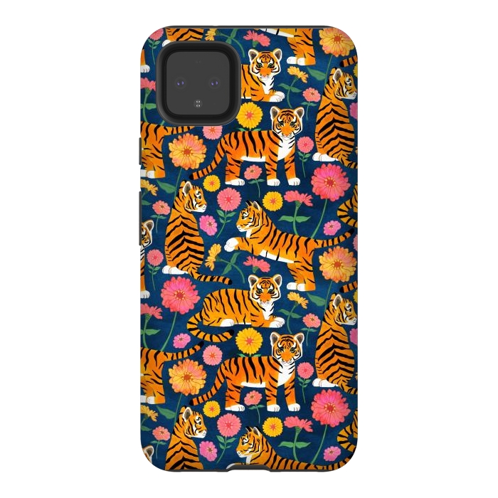Pixel 4XL StrongFit Tiger Cubs and Zinnias by Tangerine-Tane