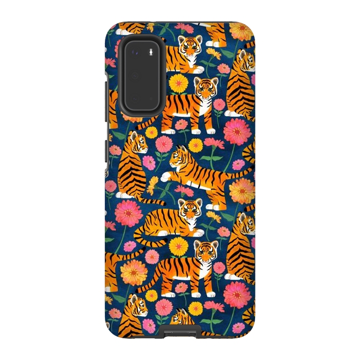 Galaxy S20 StrongFit Tiger Cubs and Zinnias by Tangerine-Tane