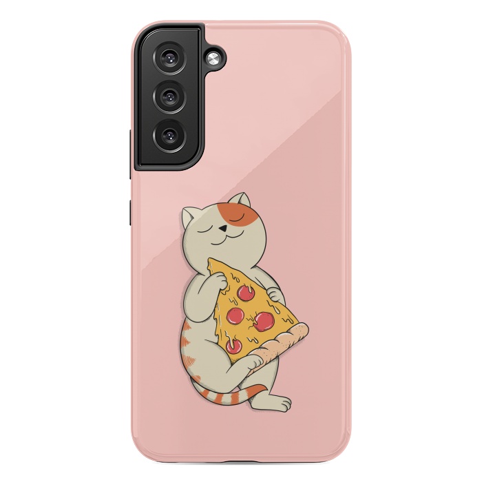 Galaxy S22 plus StrongFit Cat and Pizza Pink by Coffee Man