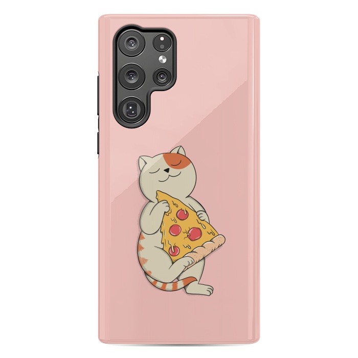 Galaxy S22 Ultra StrongFit Cat and Pizza Pink by Coffee Man