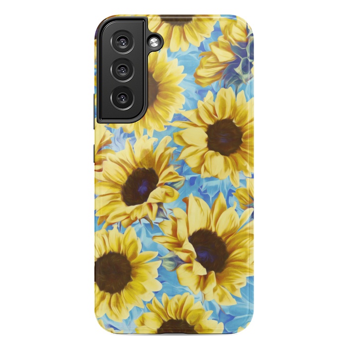 Galaxy S22 plus StrongFit Dreamy Sunflowers on Blue by Micklyn Le Feuvre