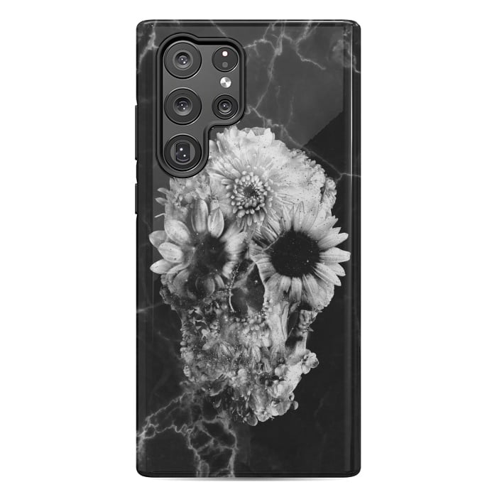 Galaxy S22 Ultra StrongFit Floral Skull Marble by Ali Gulec