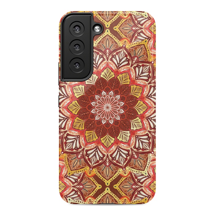 Galaxy S22 StrongFit Boho Mandala in Rust Red and Faux Gold by Micklyn Le Feuvre