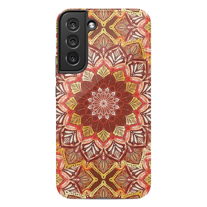 Galaxy S22 plus StrongFit Boho Mandala in Rust Red and Faux Gold by Micklyn Le Feuvre