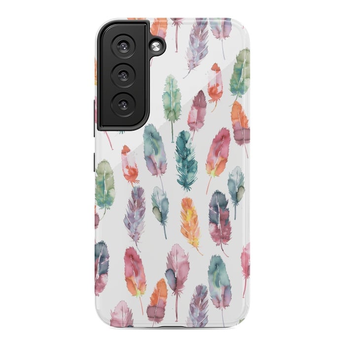 Galaxy S22 StrongFit Bohemian Feathers Watercolor Colorful by Ninola Design