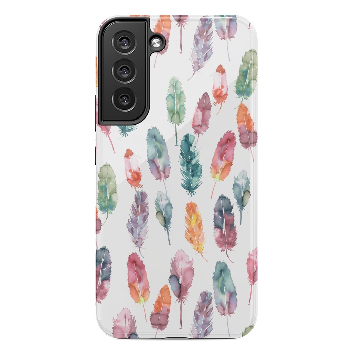 Galaxy S22 plus StrongFit Bohemian Feathers Watercolor Colorful by Ninola Design