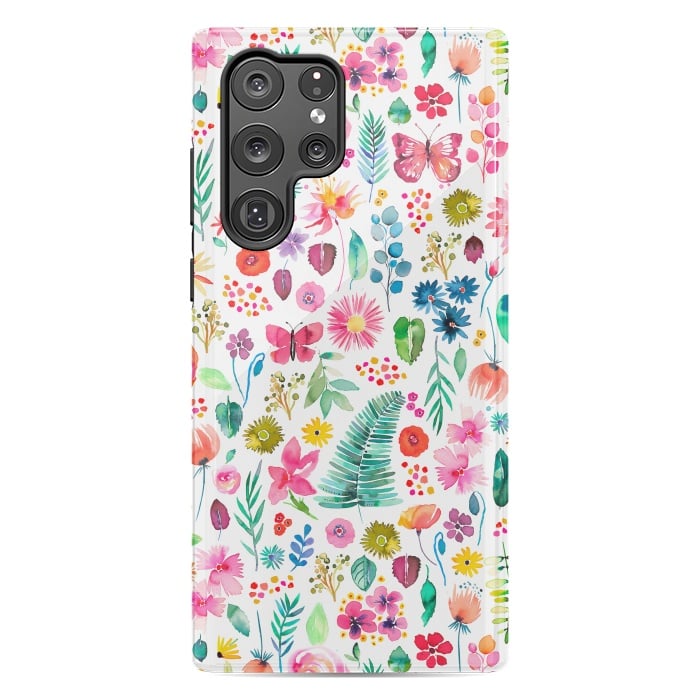 Galaxy S22 Ultra StrongFit Colorful Botanical Plants and Flowers by Ninola Design