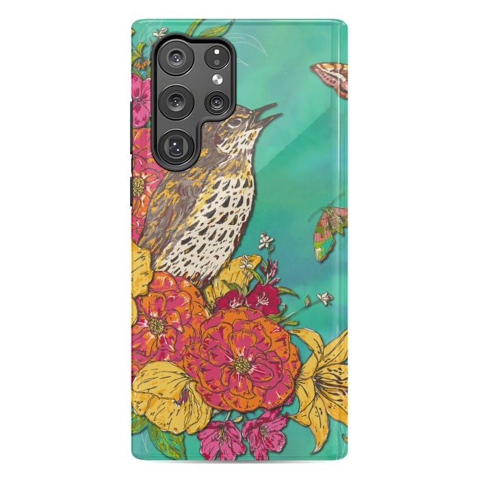 Galaxy S22 Ultra StrongFit Floral Songthrush by Lotti Brown